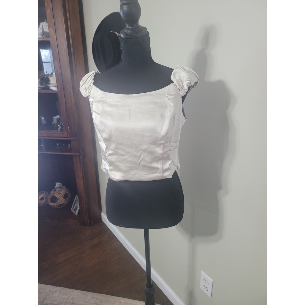 Wild Fable Off White Smocked Puff Sleeve Corset Crop Top‎ Women's Size M